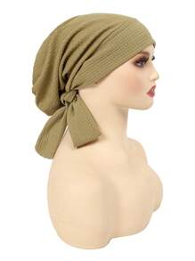 1 pièce Turban musulman avec longue queue et motif de vague de bandeau, bonnet de chimiothérapie pour femmes