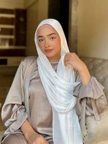 1 件女士纯色海岛丝绸围巾，柔软舒适头巾，适合阿拉伯休闲和保守的日常使用头巾，适合阿巴亚面纱服装 - 白色 - 查看 5