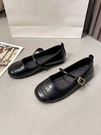 New Retro Style Women Square-Toe Mary Jane Flats Comfortable Soft-Sole Formal Evening Shoes