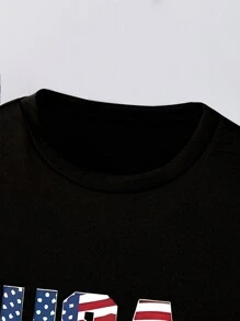 Tween Boy Sportswear Two-Piece Set, Casual And Versatile USA Letter Print Set, Suitable For Older Children