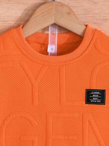 Children's Clothing 4-7 Years Old Young Boy Summer Set, Letter Printed Short Sleeve Top & Casual Shorts, Stylish Sports 2pcs Outfits - Orange - View 3