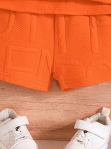 Children's Clothing 4-7 Years Old Young Boy Summer Set, Letter Printed Short Sleeve Top & Casual Shorts, Stylish Sports 2pcs Outfits - Orange - View 7