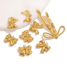 5 Pcs Stainless Steel French Gold Plated Bow Waterproof Gold Plated Charm DIY Necklace Bracelets Jewelry Making Accessories