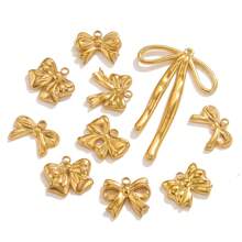 5 Pcs Stainless Steel French Gold Plated Bow Waterproof Gold Plated Charm DIY Necklace Bracelets Jewelry Making Accessories