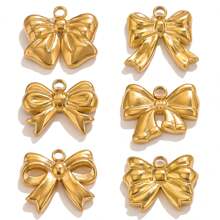 5 Pcs Stainless Steel French Gold Plated Bow Waterproof Gold Plated Charm DIY Necklace Bracelets Jewelry Making Accessories