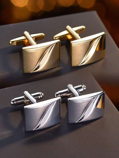 2pcs Fashion Shiny Copper Geometric Cufflinks, Perfect For Men To Wear At Business Meetings, Weddings, Or Other Occasions