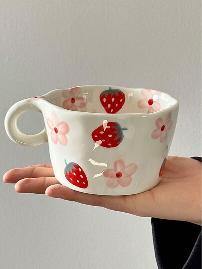 1 pièce tasse à café en porcelaine peinte à la main de fraise, tasse à thé en céramique avec design créatif, vaisselle classique avec poignée, adaptée aux boissons chaudes ou froides, parfaite pour les repas d'été et d'hiver, Halloween, Noël, mariage, anniversaire, Saint-Valentin cadeaux