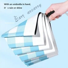 1pc 8-Rib Compact Folding Umbrella With UV Protection And High-End British Plaid Pattern, Suitable For Sunny And Rainy Days - Multicolor - View 3