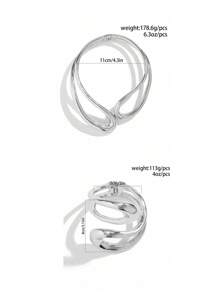 1pc Vintage Asymmetrical Multi-Layer Hollow Out Metallic Open Choker Necklace & Bracelet Set For Women, Golden & Silver, Charismatic Gift For Everyday Outfit - Gold + Silver - View 11