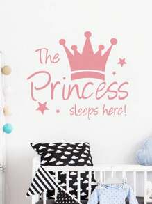 Crown PRINCESS English Bedroom, Porch Background, Home Decoration Wall Sticker,Cute Pink Princess Pattern Waterproof Wall Decal For Kids
