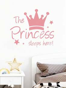 Crown PRINCESS English Bedroom, Porch Background, Home Decoration Wall Sticker,Cute Pink Princess Pattern Waterproof Wall Decal For Kids
