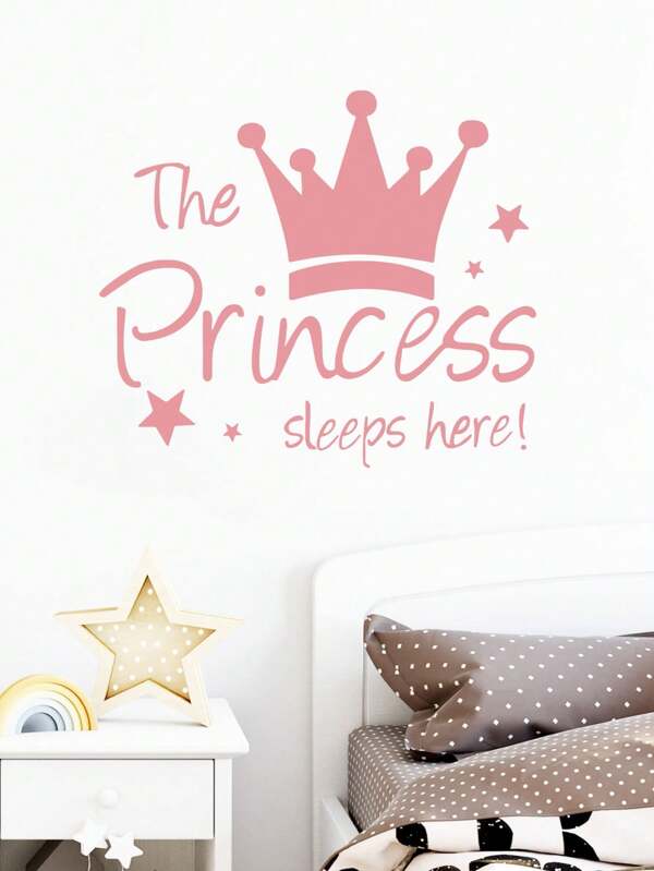 Crown PRINCESS English Bedroom, Porch Background, Home Decoration Wall Sticker,Cute Pink Princess Pattern Waterproof Wall Decal For Kids