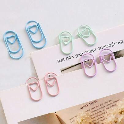 50pcs Random Creative Mini Heart & Asymmetric Shape Colored Metal Paper Clips Back To School,Back To School,School Supplies