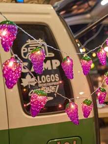 1 pieza Guirnalda de luces LED en forma de uva morada, luz decorativa en forma de fruta para festividades, uso en interiores y exteriores - Morado - Ver 1