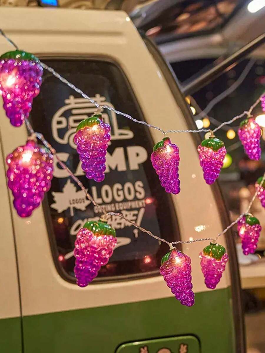 1 pieza Guirnalda de luces LED en forma de uva morada, luz decorativa en forma de fruta para festividades, uso en interiores y exteriores - Morado - Ver 1