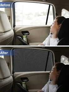 4 piezas de malla universal para ventana de automóvil - Pantalla de malla para sombra solar y privacidad, material transpirable, cortina de ventana lateral frontal y trasera para acampar y exterior - Negro - Ver 4