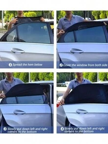 4 piezas de malla universal para ventana de automóvil - Pantalla de malla para sombra solar y privacidad, material transpirable, cortina de ventana lateral frontal y trasera para acampar y exterior - Negro - Ver 7