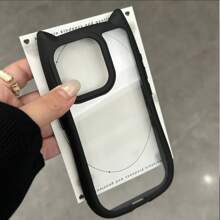 Super Cute Three-Dimensional Cat's Ears (Steamed Cat-Ear Shaped Bread) New Shape Transparent Acrylic Back Plate, Dirt Resistant, Anti Drop, Fingerprint Free Mobile Phone Case Is Suitable For IPhone 11/12/12pro/12Promax/13/13pro/13proMAX/14/14pro/14proMAX/15/15Promax Pink And Black/IPhone17/17pro/17Promax/Air