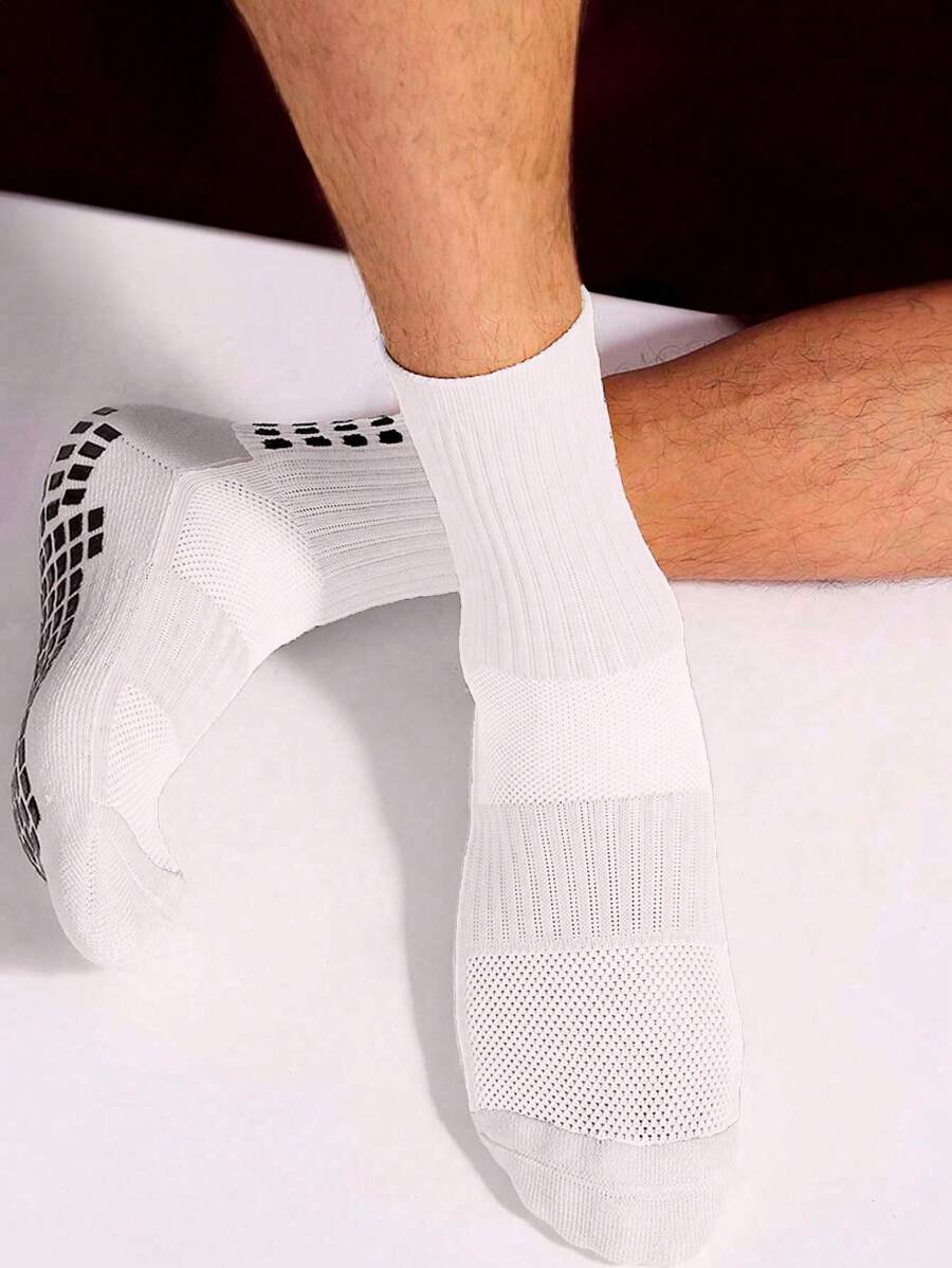 Meião de Futebol Masculina Esportiva Com Antiderrapante Cano Alto Listrada - Branco - Visão 1