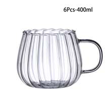 1/2/4/6 pièces - Tasse en verre rayée de 400 ml avec anse - Résistante à la chaleur, compatible micro-ondes, tasse en verre rayée transparente en forme de citrouille pour le café, le jus, les boissons froides, rentrée scolaire