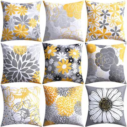 1入黃色/白色/灰色幾何花印花靠墊套，現代簡約桃皮方形抱枕套，隱藏式拉鍊，單面印花，不包括枕頭芯，適用於宿舍起居室臥室沙發裝飾