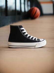 Tenis zapatillas para mujer fashion bota lona resistente - Negro - Ver 2