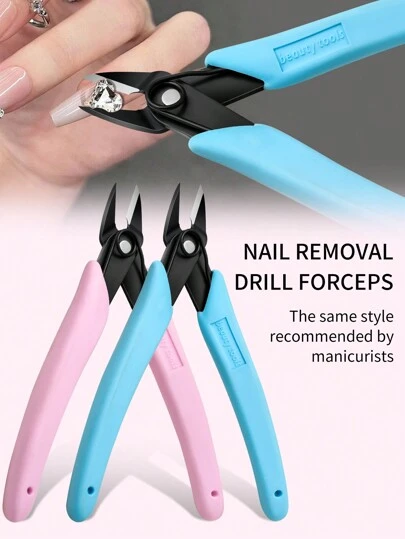 LRIS Manikyr Nageltång För Rhinestones Ädelstenar Borttagning Trådskärare Nagelavlastning Nippers Kedjesaxar Nail Art Tool Nail Art Borrborrborttagare Multipurpose Bekvämt grepp Kvinnor Nail Art