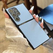 A55 Magnetic Adsorption Full Coverage A35 Lychee Texture Leather Pattern S23FE Phone Case Compatible With Samsung S24Ultra - Blue - View 6