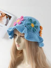 1pc Women's Fashionable Y2K Handmade Crochet 3D Sunflower Bucket Hat, Suitable For Daily Outfits In Autumn And Winter Winter Outfits - Multicolor - View 20
