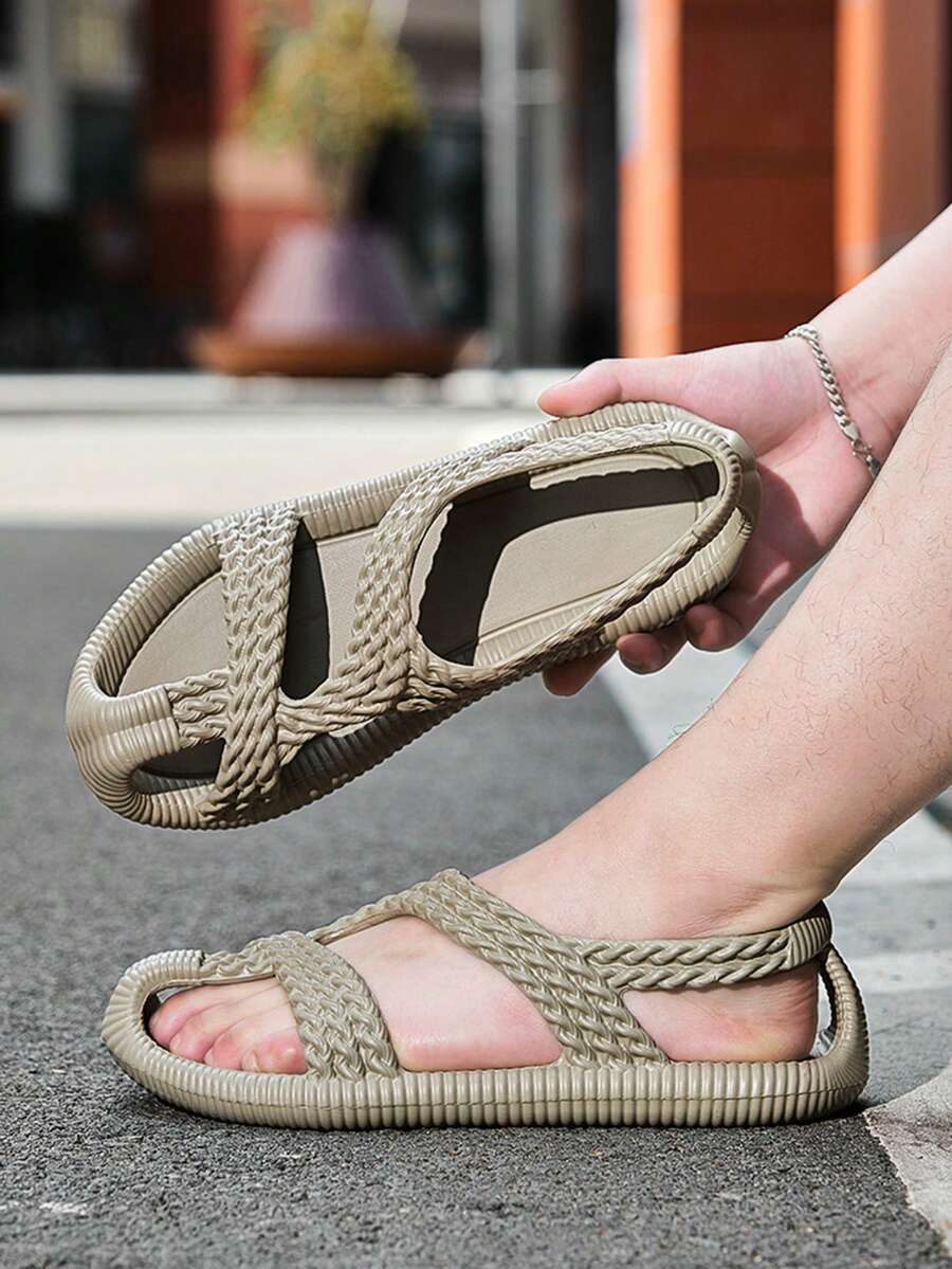 Men's EVA Solid Color Casual Shoes, Summer Breathable Beach Sandals, Outdoor Low Top Flat Bottomed Walking Shoes, Lightweight And Quick Interfering Water Shoes For Men's Shoes