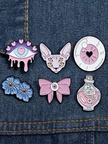 6pcs Pink Punk Enamel Pins Custom Magic Potion Brooches Lapel Badges Gothic Jewelry Gift For Friends