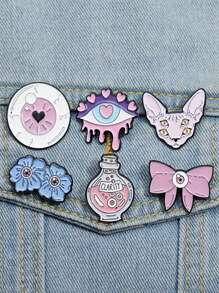 6pcs Pink Punk Enamel Pins Custom Magic Potion Brooches Lapel Badges Gothic Jewelry Gift For Friends