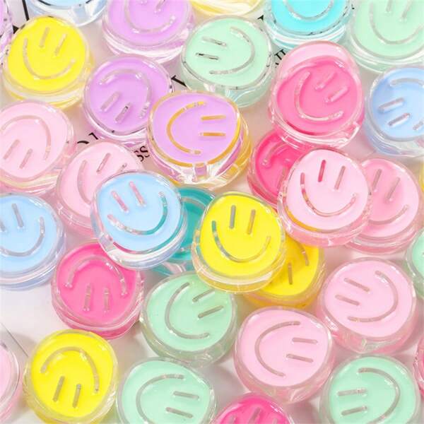 5pcs21*22mm Cute Transparent Acrylic Cartoon Happy Face Beads For DIY Headbands, Bracelets, Necklaces, Phone Straps, Keychains, Hair Accessories