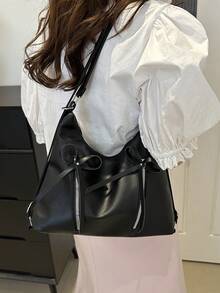 Mochila plateada nueva para mujeres 2024, bolsa de hombro inspirada en el ballet, mochila de gran capacidad para viaje diario de uso múltiple - Negro - Ver 3