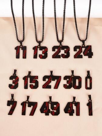 1 pieza de collar colgante de acero inoxidable con número de camiseta de béisbol/fútbol americano de 0-99
