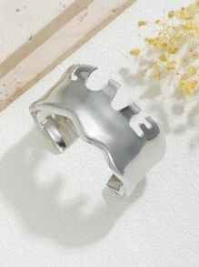 1入時尚極簡風格誇張的多元素金屬幾何手鐲，女性寬版金色銀色開口手鐲，日常佩戴裝飾魅力珠寶禮物 - 銀色 - 查看 4