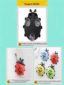 1入2024年新款可愛牙刷架，可黏貼吸盤卡通牙刷架，甲蟲牙膏牙刷架，盥洗台用具收納，浴室收納架，有4種顏色可選