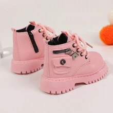 婴幼儿女童英伦风靴子，宝宝皮鞋，春秋女童鞋，儿童学步鞋，小孩鞋 - 粉色 - 查看 4