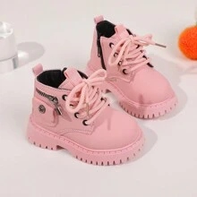 婴幼儿女童英伦风靴子，宝宝皮鞋，春秋女童鞋，儿童学步鞋，小孩鞋 - 粉色 - 查看 8