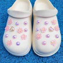 Transform & Elevate Footwear With Chic 14pcs Floral & Pearl Charms - Perfect DIY Makeover For Clogs & Sandals (Non-Integrated Insertion Decorative Buckles. Please Refer To The Detailed Composite Picture For Reference) - 24PCS Pink Cherry Blossoms - View 2
