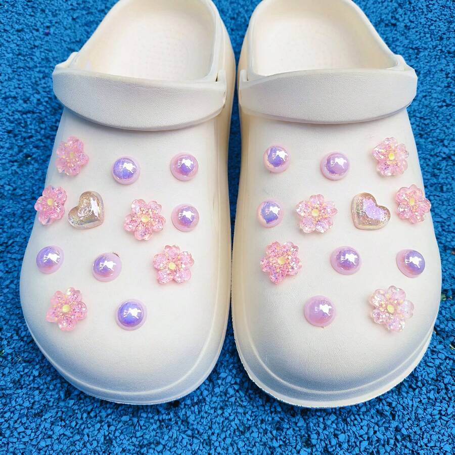 Transform & Elevate Footwear With Chic 14pcs Floral & Pearl Charms - Perfect DIY Makeover For Clogs & Sandals (Non-Integrated Insertion Decorative Buckles. Please Refer To The Detailed Composite Picture For Reference)