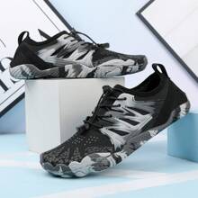 男士多功能速乾裸足鞋-適用於徒步旅行，健身，游泳，防滑和耐磨，帶隨機印花底座，攀登鞋，輕量調整 - 黑色 - 查看 5