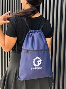 Mochila Saco Corda BIOQUIMICA Academia Esportiva Gym Bag Fitness Unissex Cordão Preto Sack Outline Nylon Resistente Sacochila - Azul Marinho - Visão 3