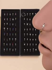 40pcs Elengant Charming Rhinestone Nose Hoop Rings Stud Body Piercing Jewelry - Multicolor - View 1