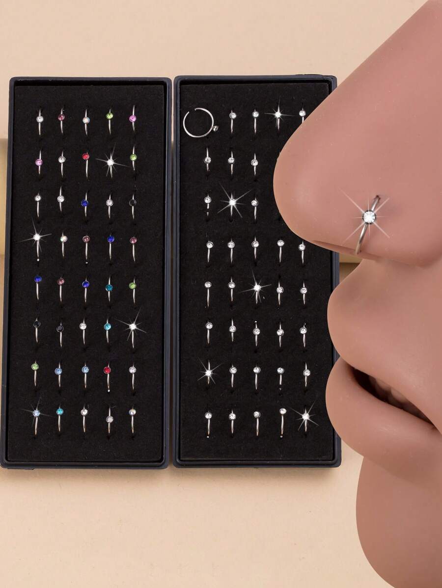 40pcs Elengant Charming Rhinestone Nose Hoop Rings Stud Body Piercing Jewelry - Multicolor - View 1
