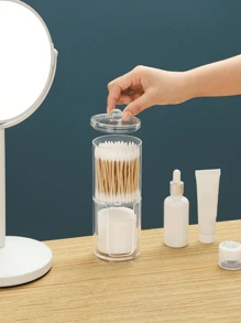 1 hộp đựng bông trang điểm trong suốt, lọ đựng có nắp, dụng cụ vệ sinh mặt, giá đựng dụng cụ tẩy trang để bàn, phụ kiện đựng đồ trang điểm, phụ kiện phòng tắm - trong suốt - Xem 7
