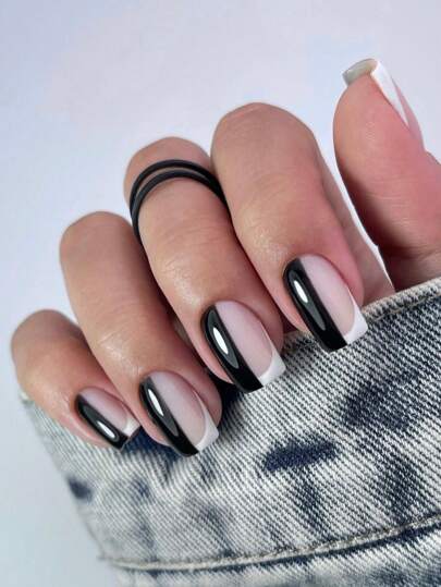 外見を瞬時にアップグレードする - ユニークなのパターンが入った24個 クロップコフィン型の人工爪セット、ジェリー接着剤とネイルファイルが付属、パーティー、ダンス、デイリーウェアに適して、取り外し可能で再利用可能。