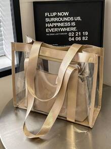 Minimalistyczna przezroczysta torba plażowa o dużej pojemności Damska torba na ramię i torebka - Przezroczysty - Zobacz 5