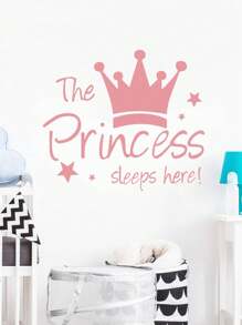 Crown PRINCESS English Bedroom, Porch Background, Home Decoration Wall Sticker,Cute Pink Princess Pattern Waterproof Wall Decal For Kids
