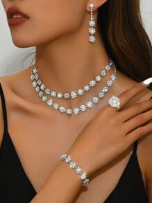 双层向日葵钻石项链、耳环和手链套装，婚礼配饰 - 484798寶藍首飾套裝 - 查看 12